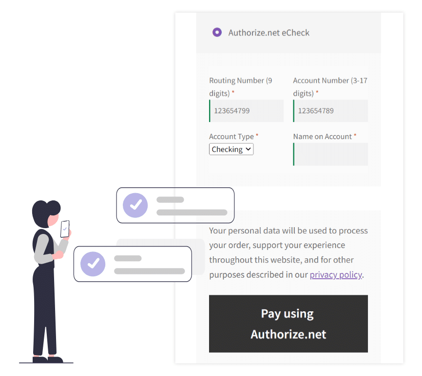 Easy eCheck Payments | ELEX WooCommerce Authorize.net Plugin