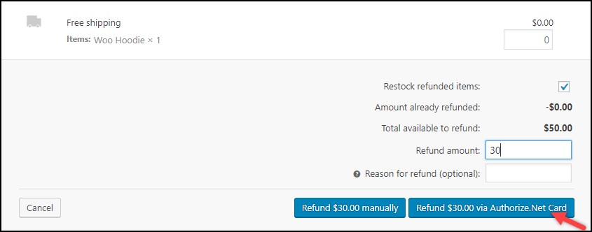 Full and Partial Refunds | ELEX WooCommerce Authorize.net Plugin