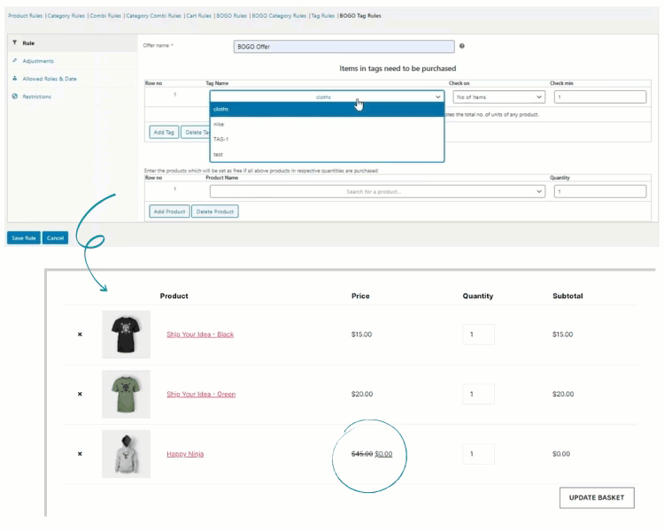 Offer BOGO Discount based on WooCommerce Product Tags