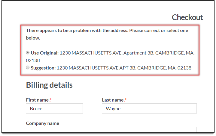 Confirming Validated Address from Customers