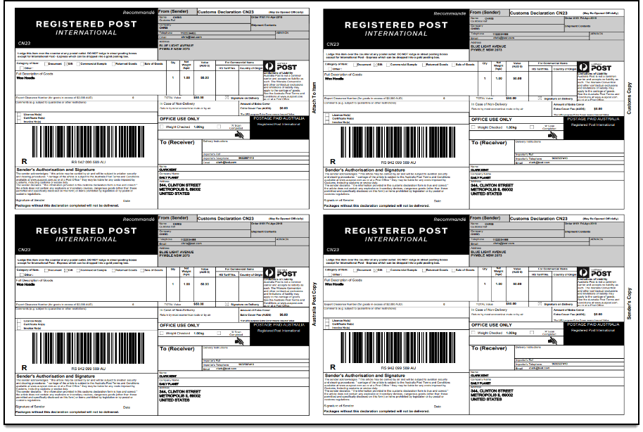 ELEX WooCommerce Australia Post Shipping | International Shipping Document