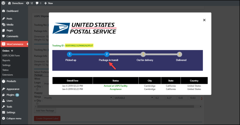 USPS Shipment Tracking for Store Admins