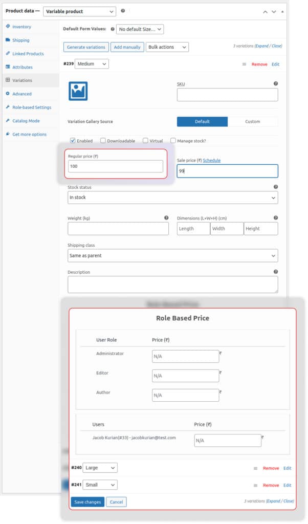 WooCommerce Role Based Pricing for Individual Variable Products