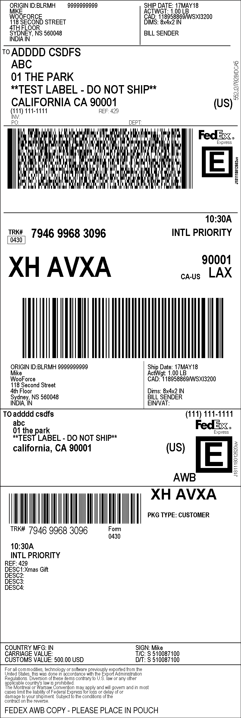 fedex tracking number on label