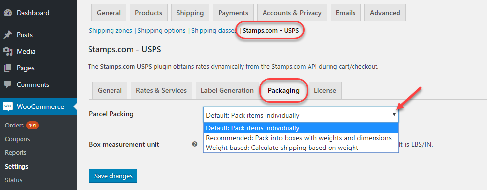 Packing Options for Stamps.com Shipping Plugin