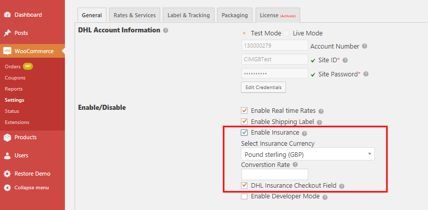 WooCommerce shipping insurance