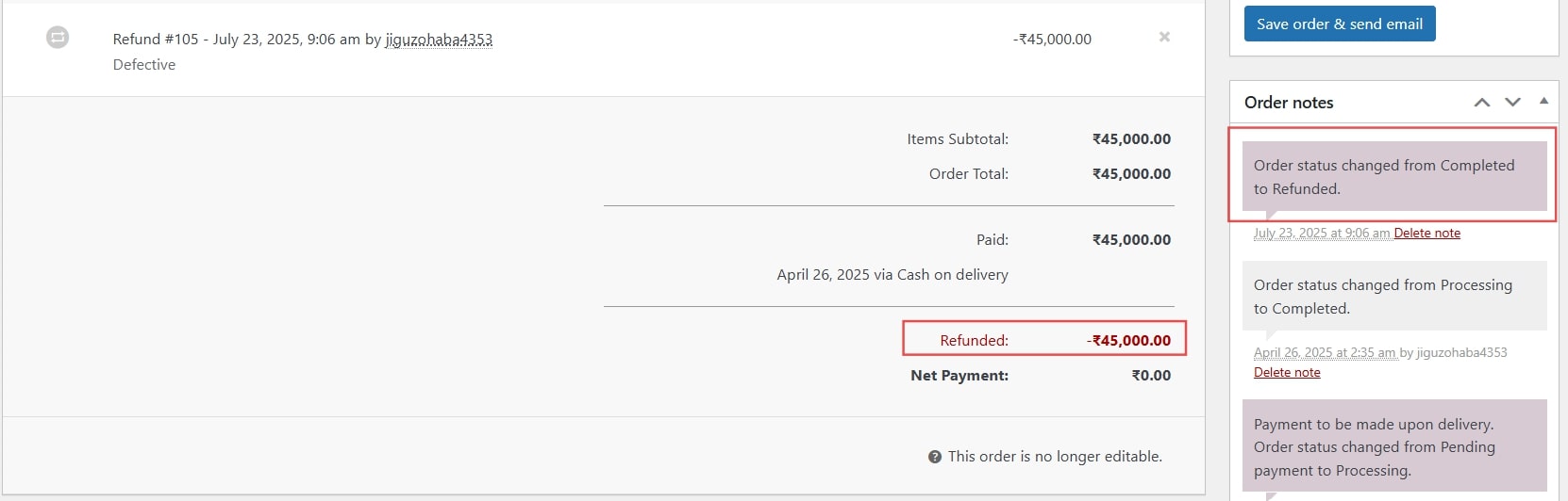 WooCommerce Refunds | Order Notes updated for Manual Refund Notes on WooCommerce Refund