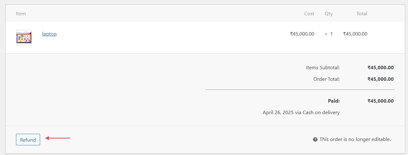 WooCommerce Refunds | Order Details - Refund button Orders > Refunds