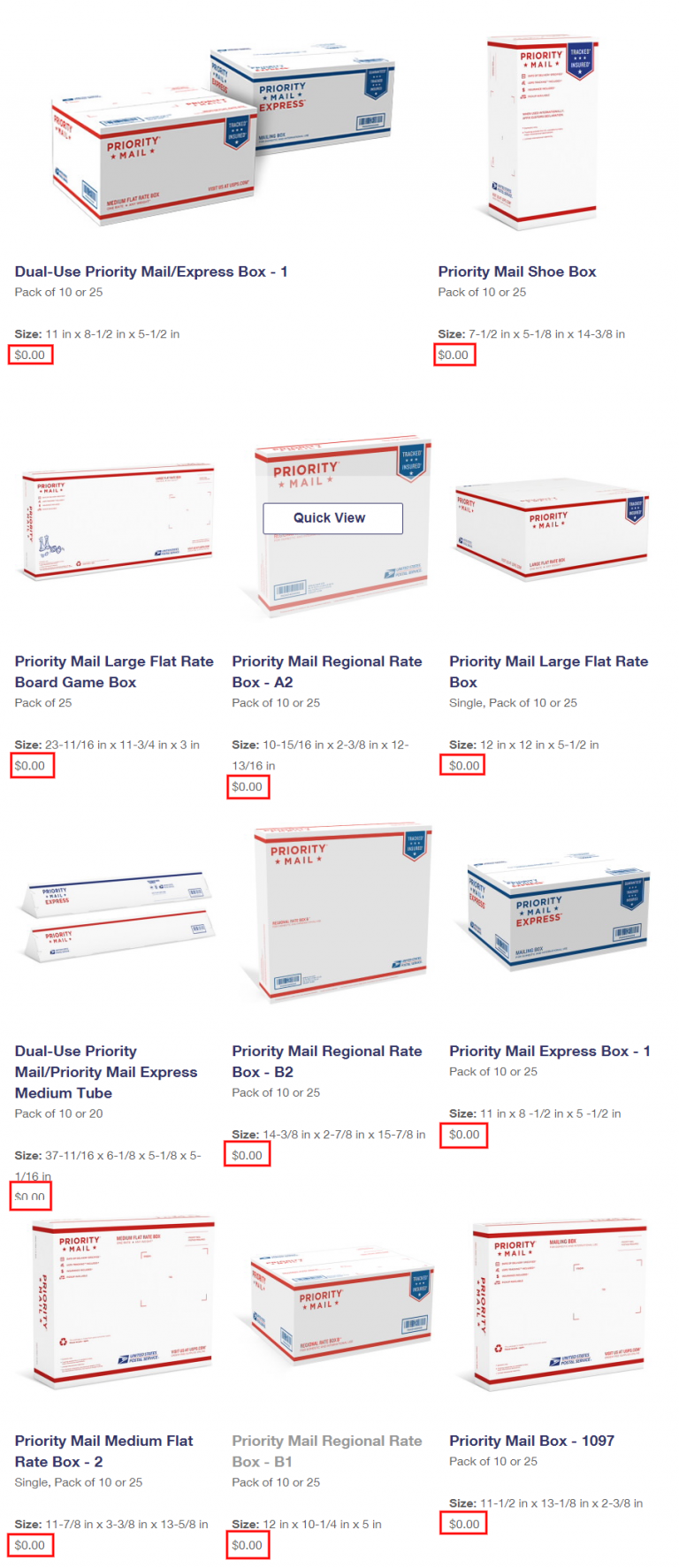 usps flat rate shipping boxes prices