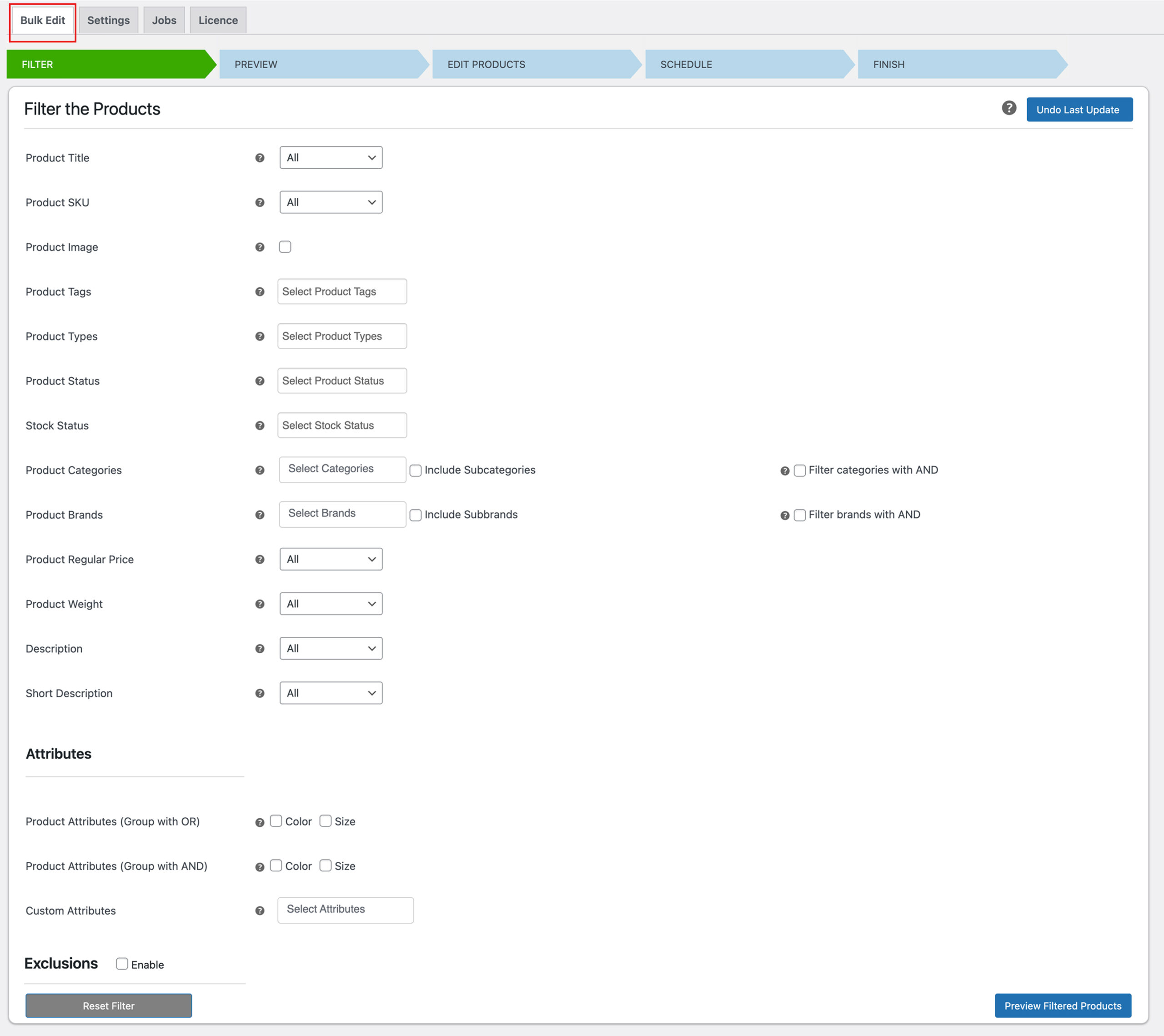 Filter the Products Bulk Edit Products
