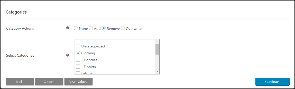 WooCommerce Bulk Edit Products | Removing Clothing category WooCommerce Bulk Edit Products | Removing Clothing category