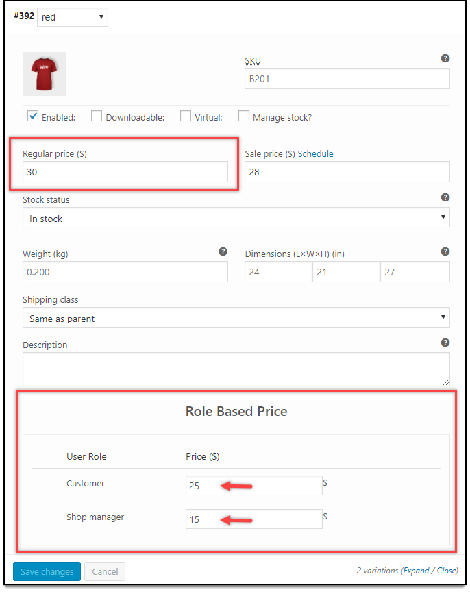WooCommerce Role-Based Pricing for Variations | Customer & Shop manager prices for Variation 2