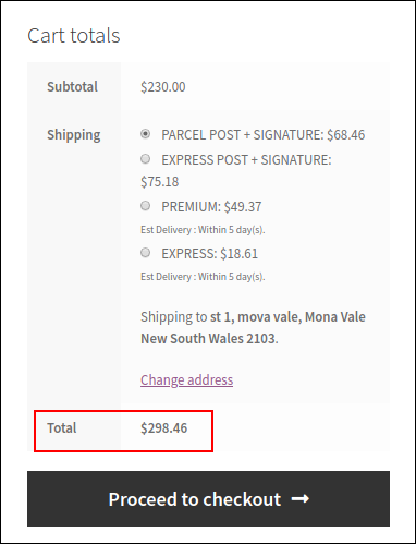 WooCommerce Australia Post Plugin | After applying Group Shipping