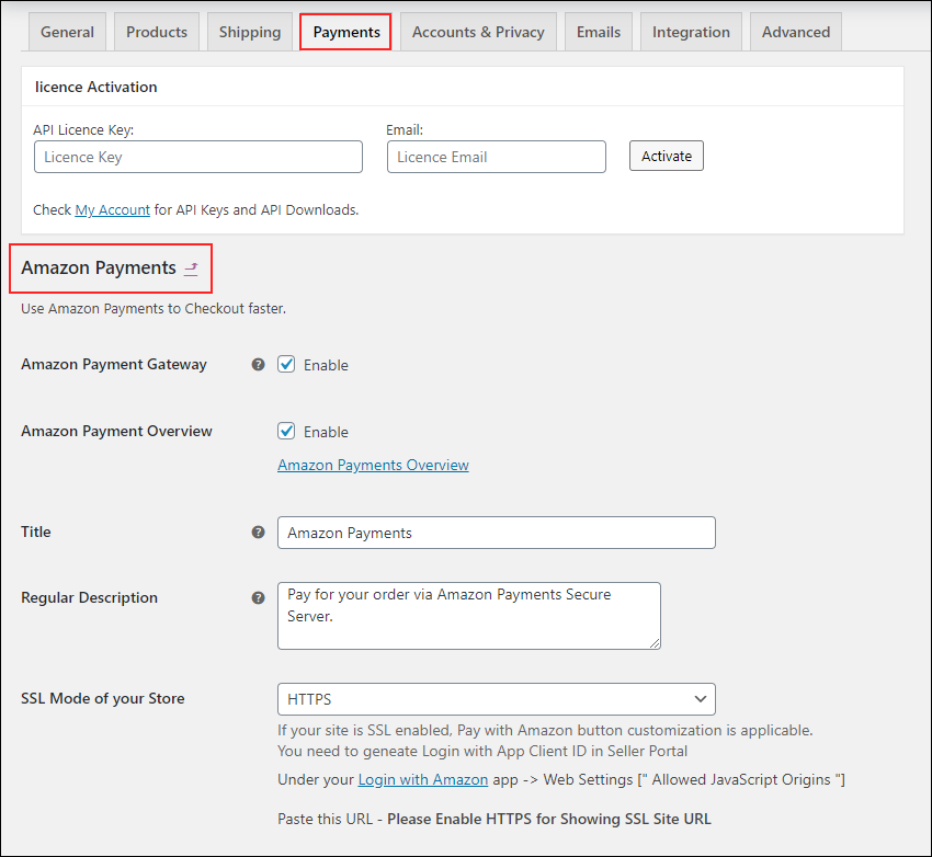 ELEX Amazon Pay WooCommerce Payment Gateway | Amazon Pay Settings