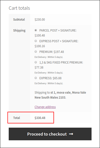 WooCommerce Australia Post Plugin | Before applying Group Shipping