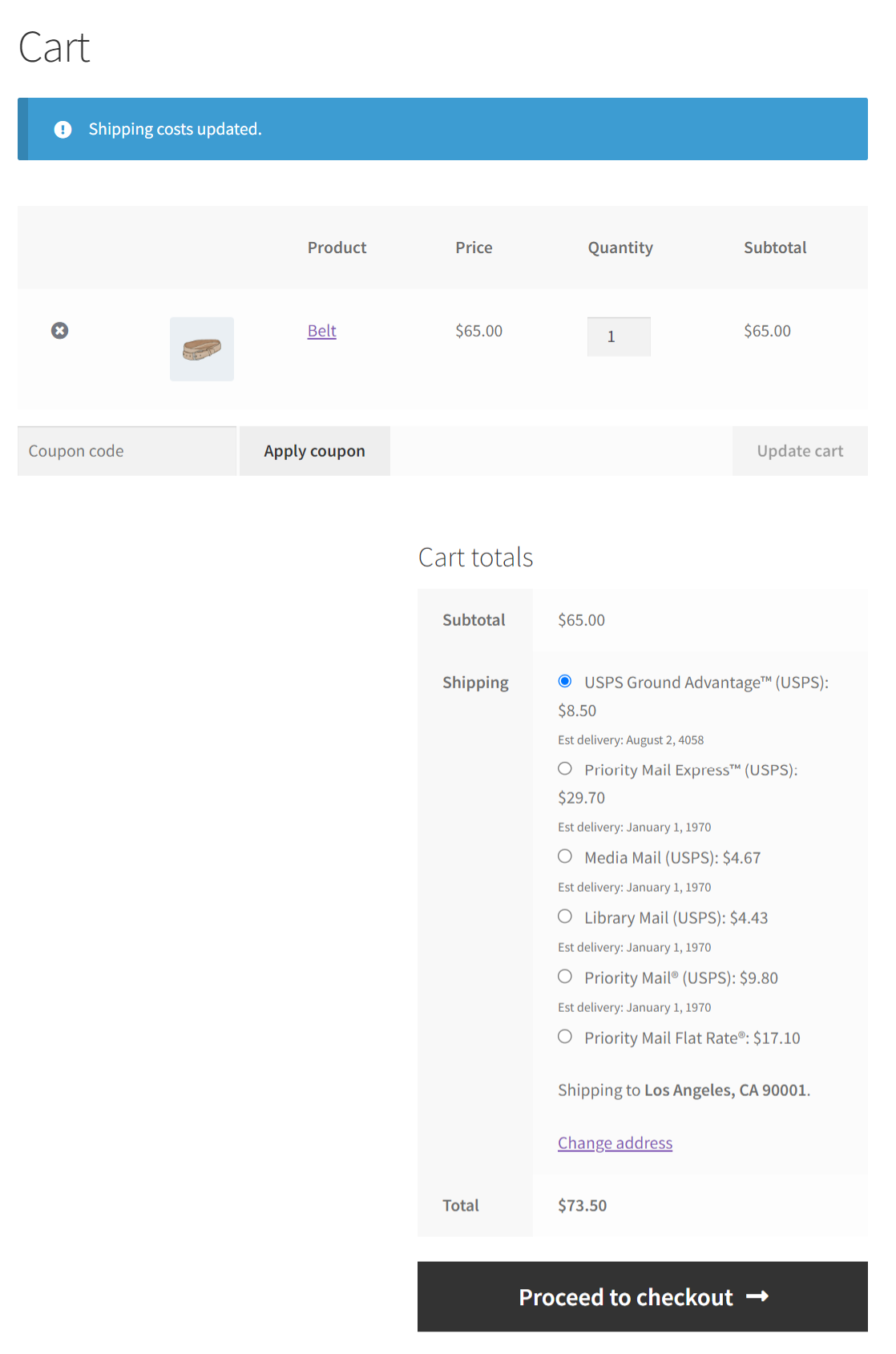 ELEX WooCommerce USPS Shipping Plugin with Shipment Tracking & Print Label | choosing a shipping option from customer side