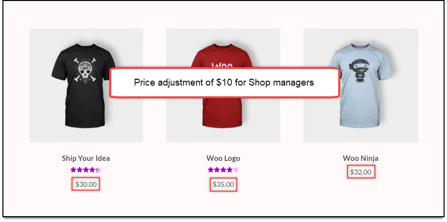 WooCommerce Role-based | Price adjustments of $10 for Shop Managers