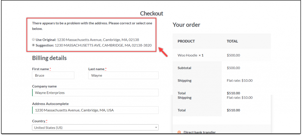 WooCommerce Address Validation | Choose Desired Address from Checkout Page