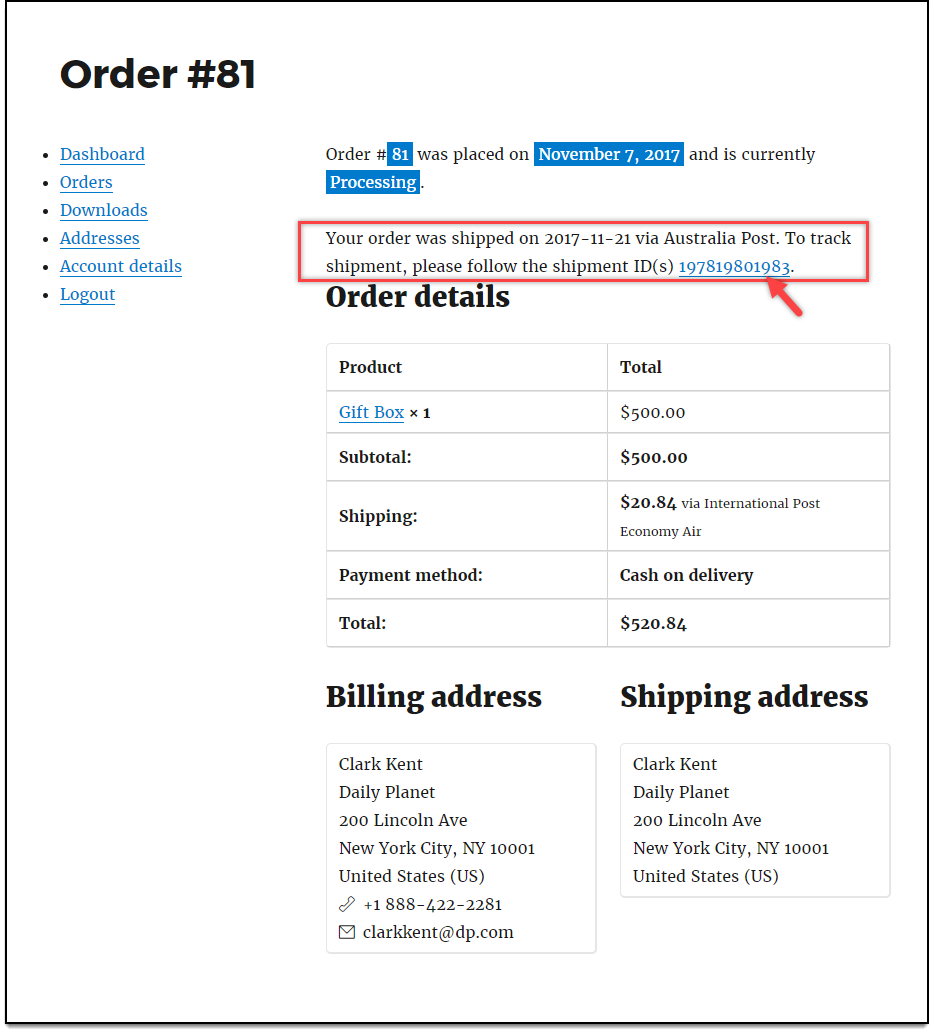 WooCommerce Australia Post Shipping Order Tracking for Customers