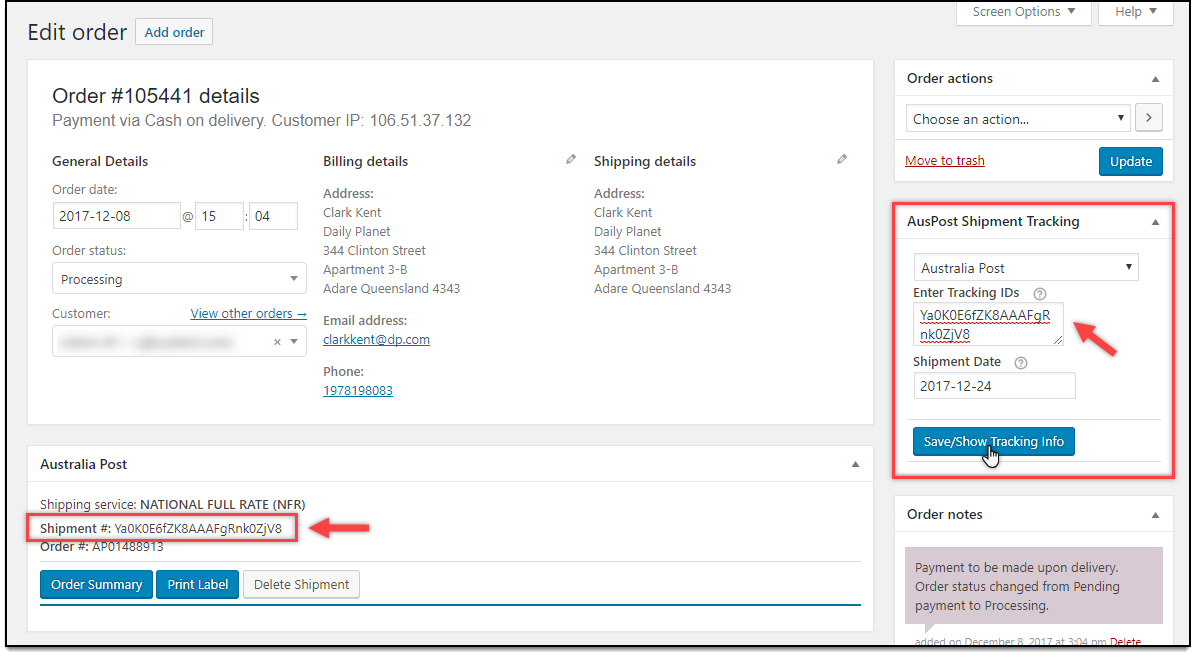 WooCommerce Australia Post Plugin | Shipment Tracking settings