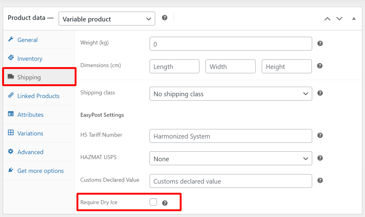 WooCommerce EasyPost Shipping | Enable Dry Ice option