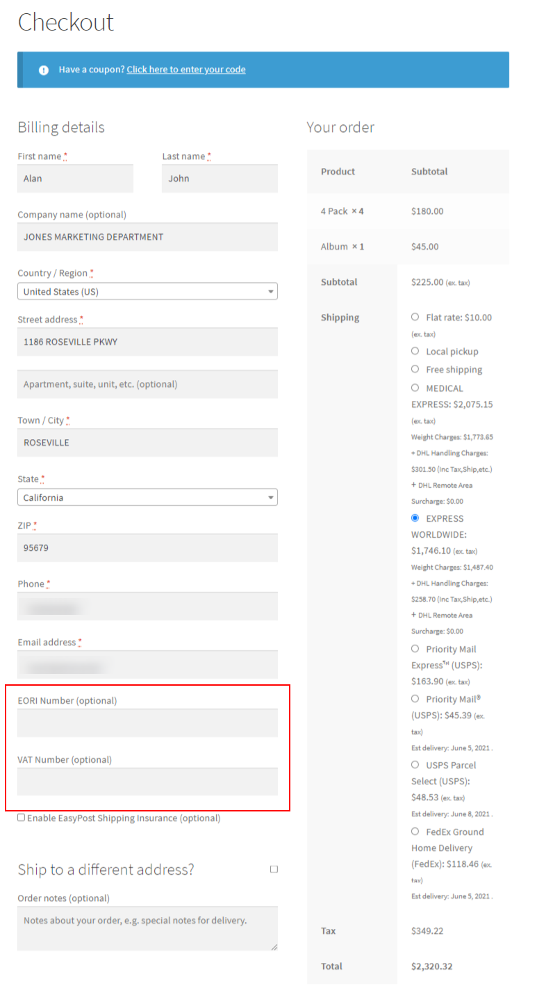 ELEX WooCommerce DHL Express Shipping Plugin with Print Label | Enter EORI and VAT number