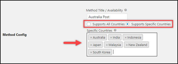 Offer Australia Post services to only specific countries