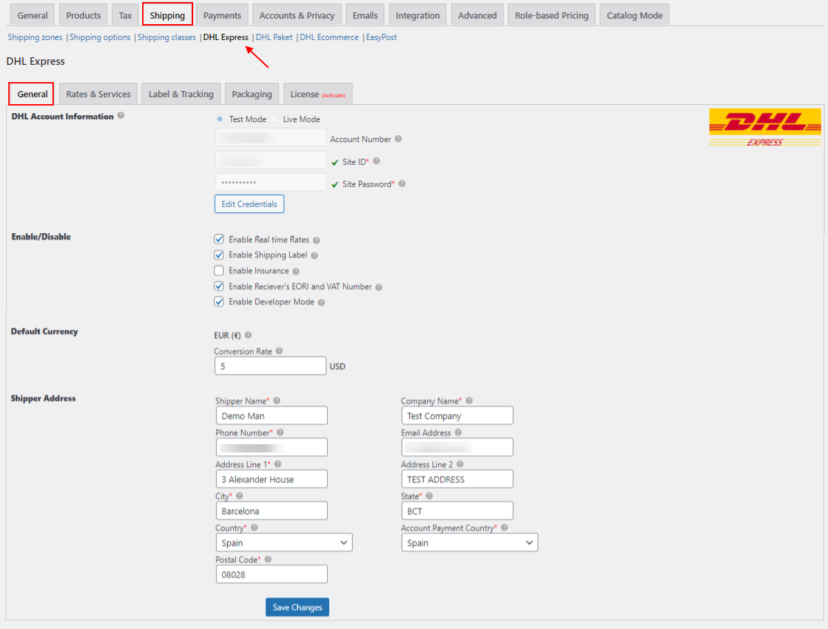 ELEX WooCommerce DHL Express Shipping Plugin with Print Label | General Settings