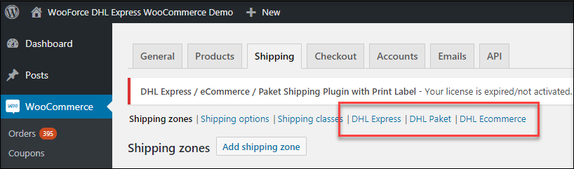 WooCommerce DHL Shipping Plugin Settings Page