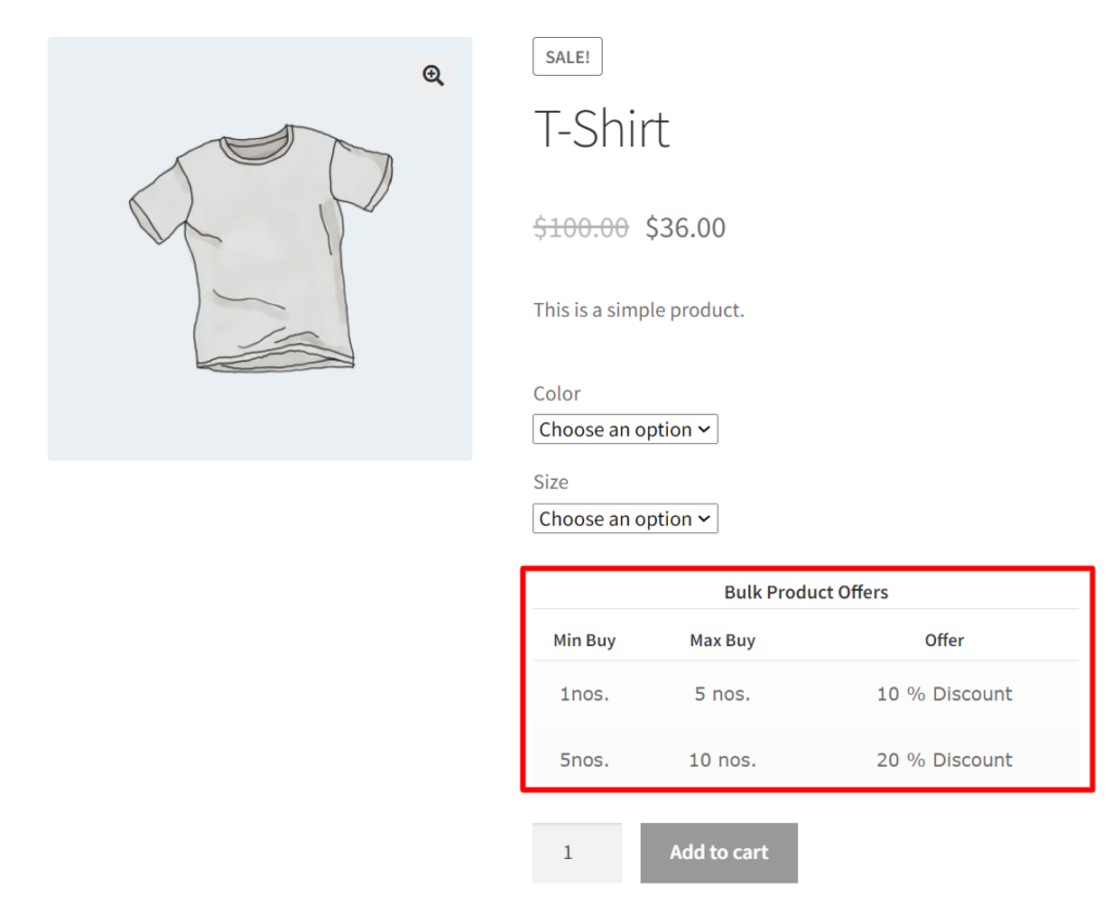 Show Pricing Table on the Product page