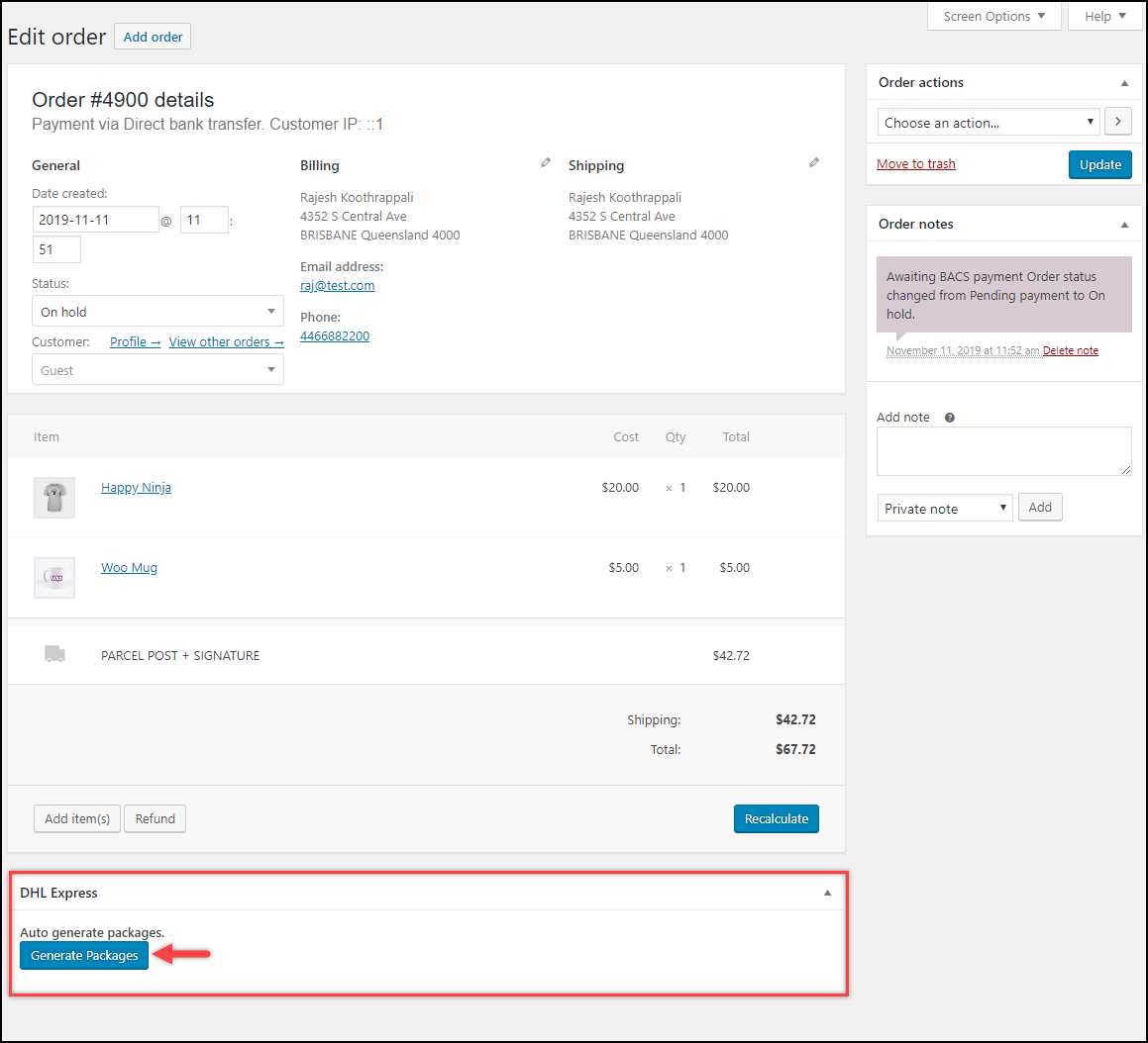 WooCommerce DHL Express | Generating Packages