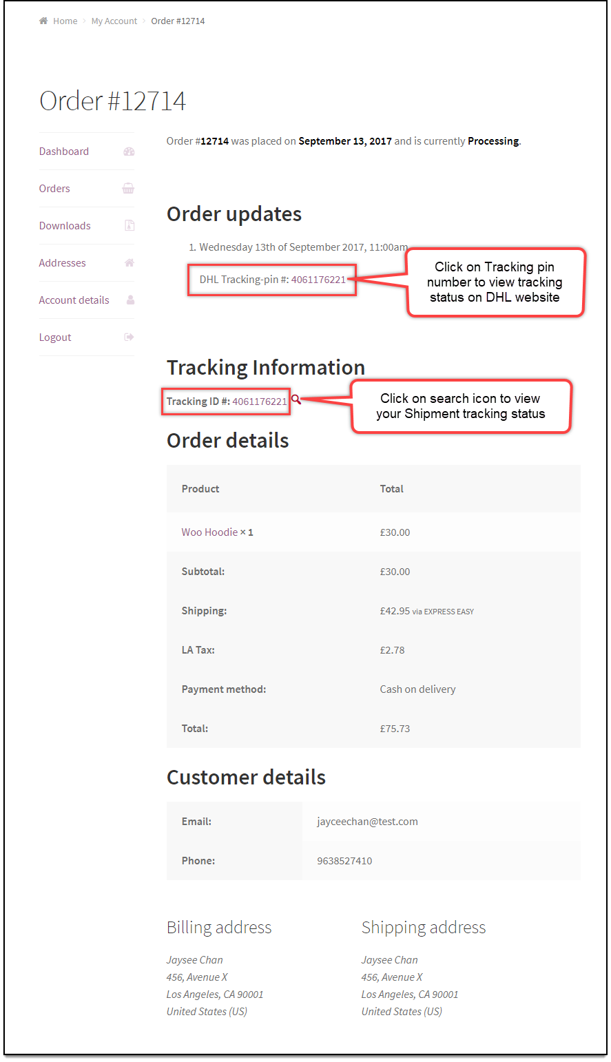 WooCommerce DHL Express | Shipment tracking information