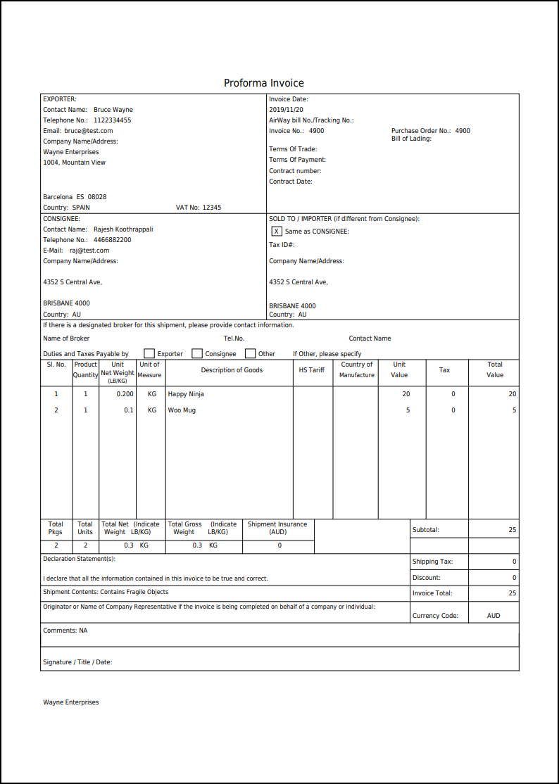 commercial invoice template dhl