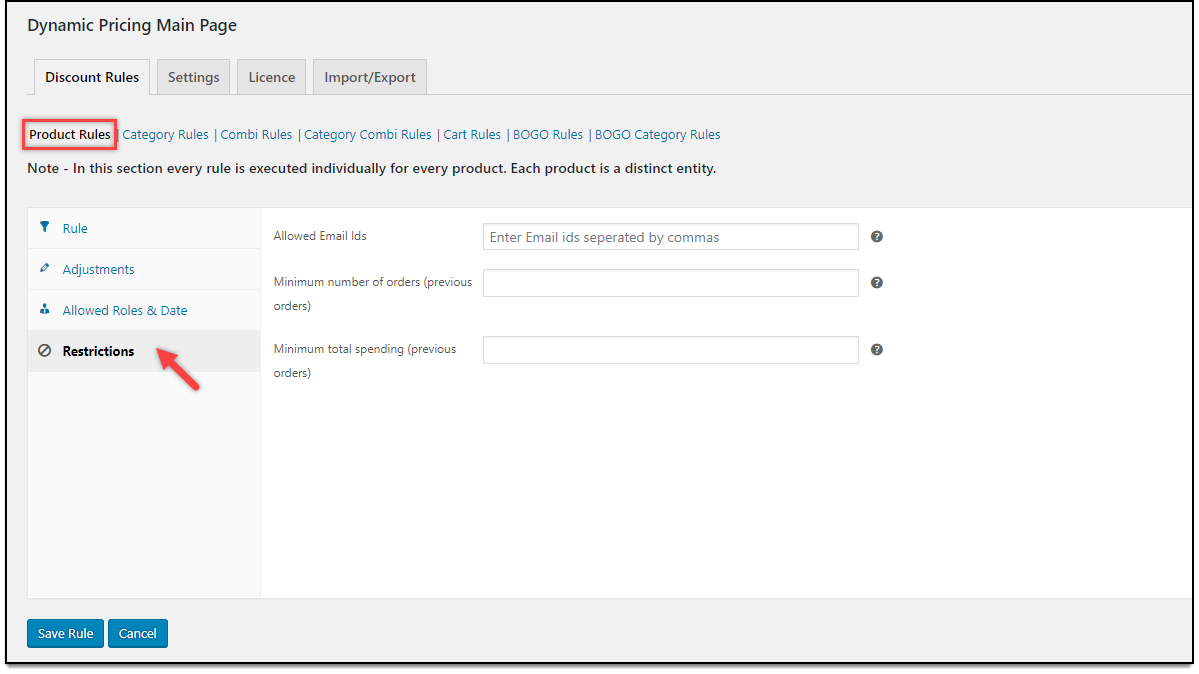 WooCommerce Dynamic Pricing & Discounts | Product Restrictions settings