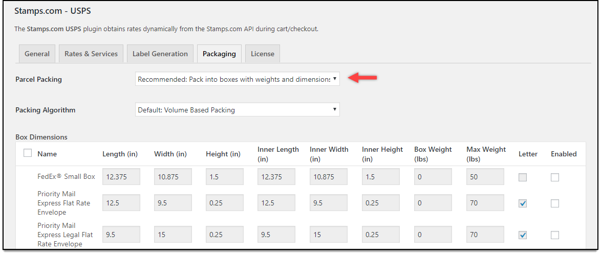 Set up WooCommerce Stamps.com-USPS | Pack into Weights and Dimensions