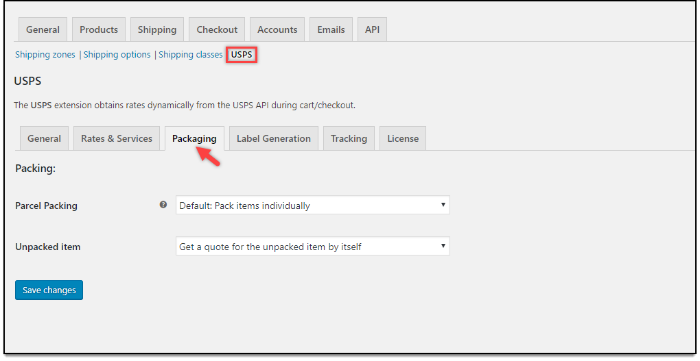 WooCommerce USPS Shipping | Packaging settings