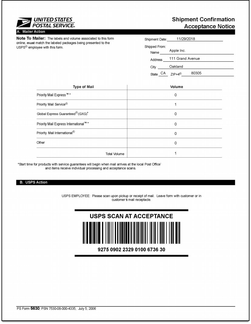 WooCommerce USPS Shipping | Sample USPS SCAN Form 5630