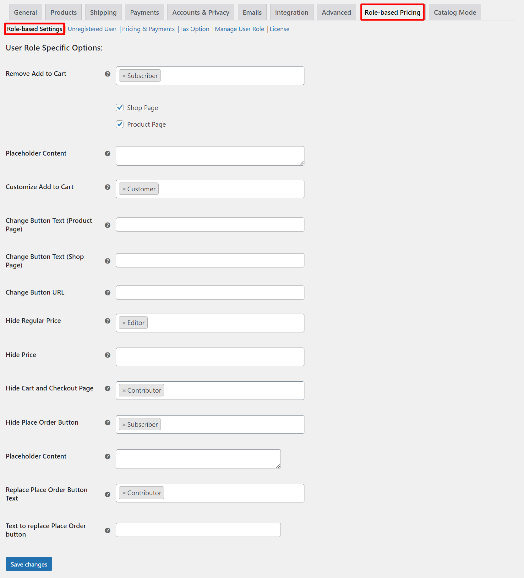 User Role Specific Options | ELEX WooCommerce Catalog Mode