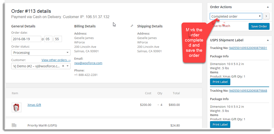 Complete and Save the Order