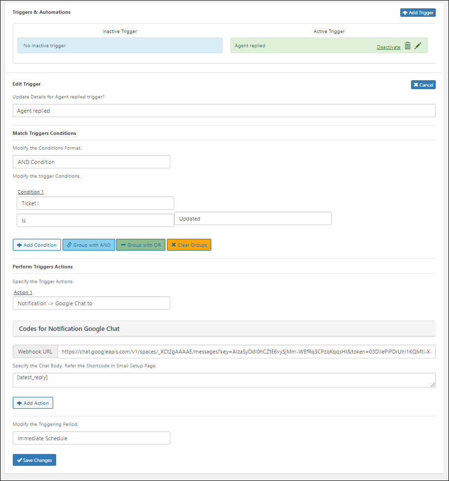 WSDesk – ELEX WordPress Helpdesk & Customer Support Ticket System Plugin | Example of Google Chat Integration