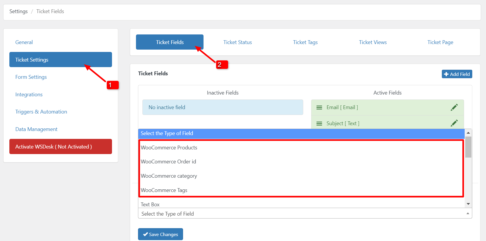WordPress Helpdesk Plugin - WSDesk | Choosing a WooCommerce-specific Ticket Field