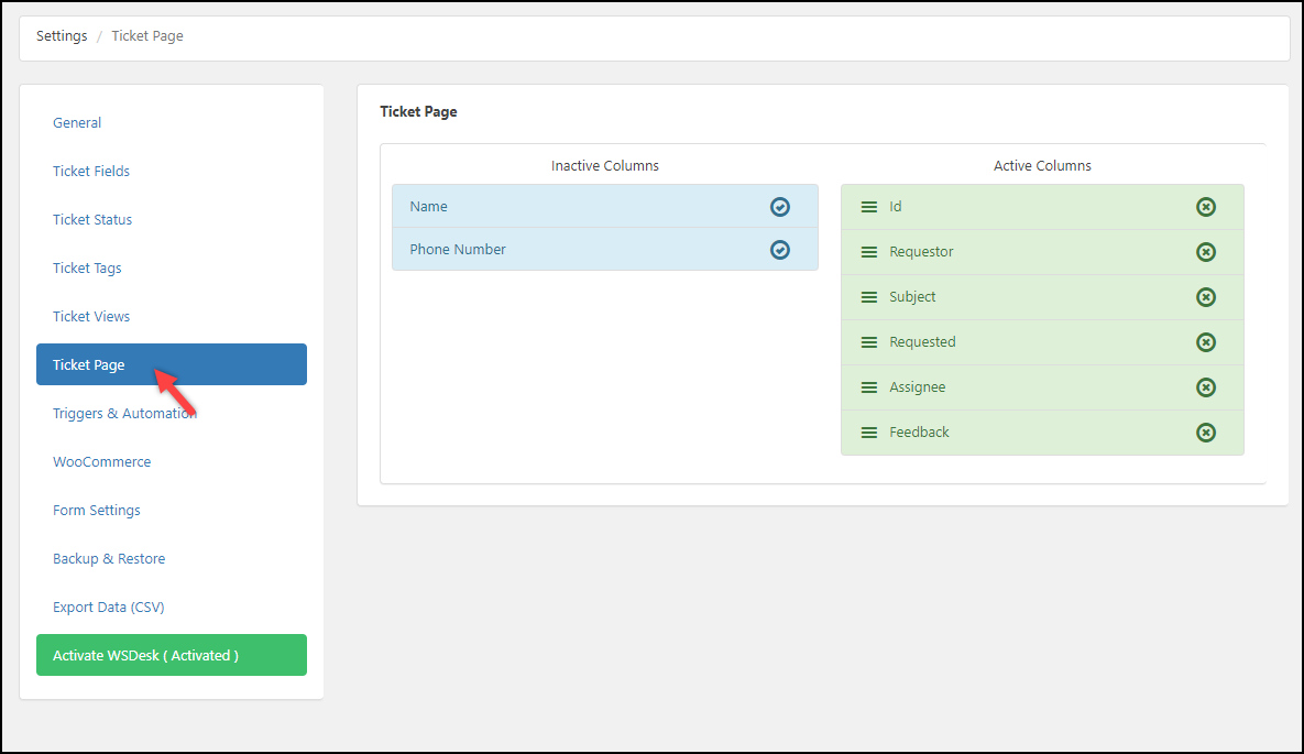WSDesk | Ticket Page settings WSDesk | Ticket Page settings