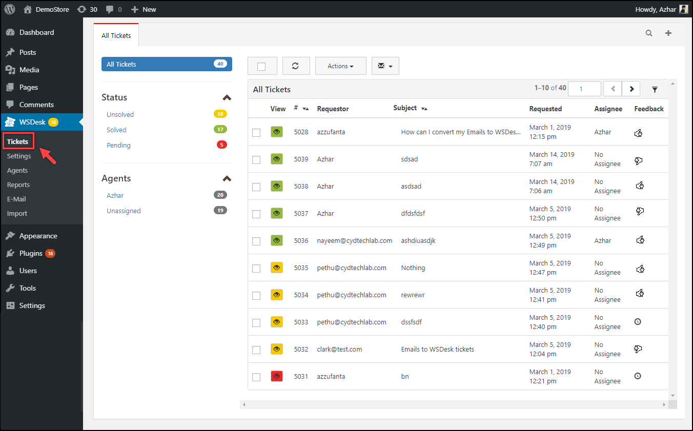WSDesk | Tickets Dashboard WSDesk | Tickets Dashboard