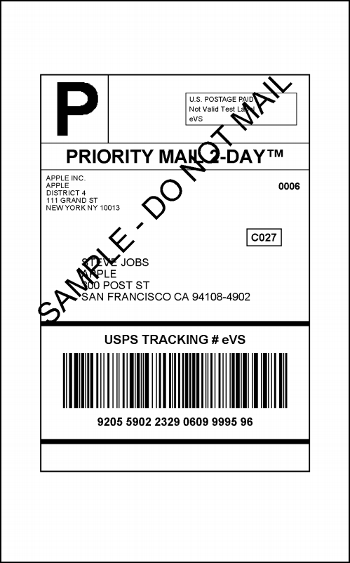 WooCommerce USPS Shipping Plugin | Sample USPS e-VS Shipping Label