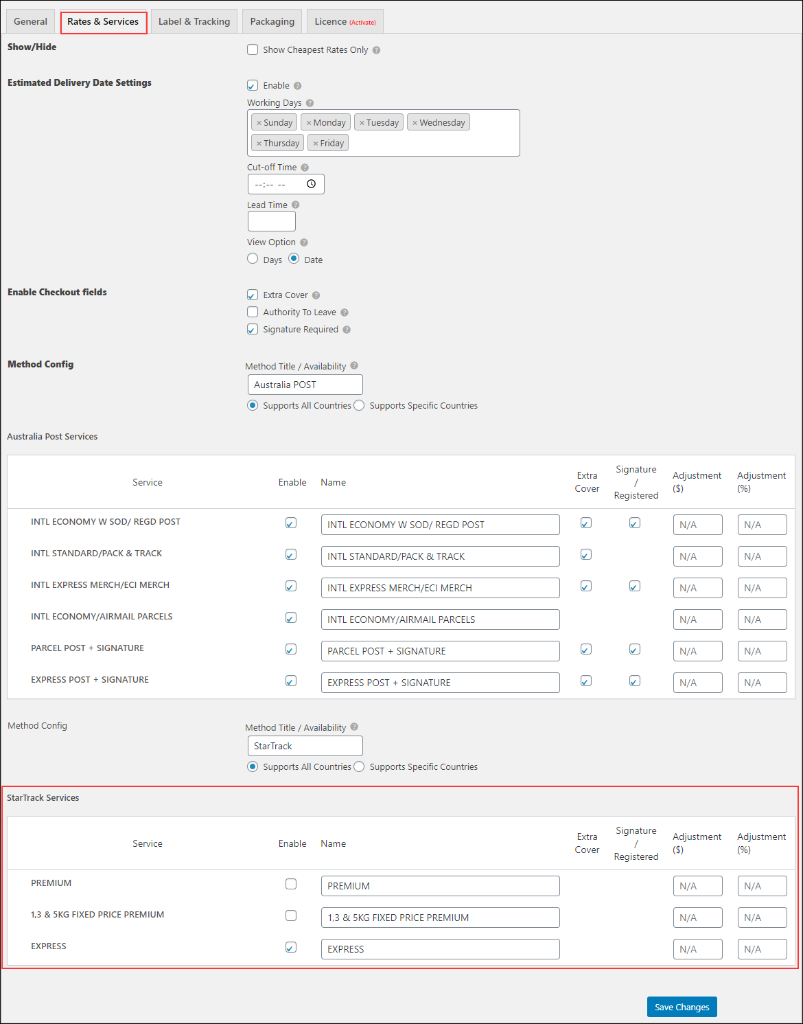 ELEX WooCommerce Australia Post Shipping Plugin with Print Label & Tracking | StarTrack Rates Settings