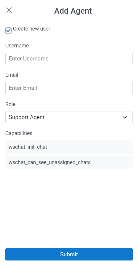 Add Agent | Create new user