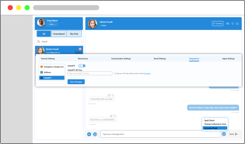 ChatGPT integration WSChat