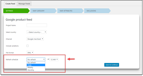 ELEX WooCommerce Google Product Feed Plugin | XML Refresh Schedule