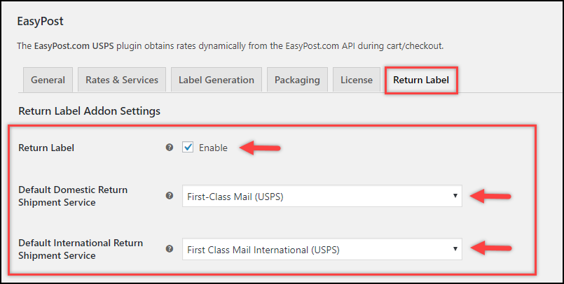 prepaid return shipping label