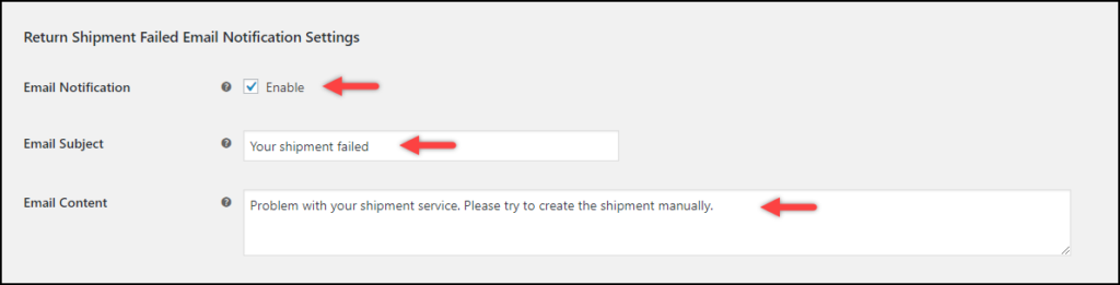 ELEX WooCommerce EasyPost Return Label Add-On | Return Shipment Failed Notification Settings